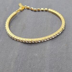Vintage Napier Gold Tone Clear Rhinestone Signed Link Bracelet 2.75" Diameter